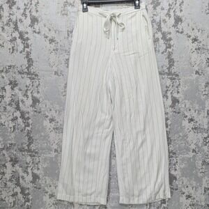 Z Supply Cream Striped Wide Leg Linen Blend Pants Drawstring Waist Size M